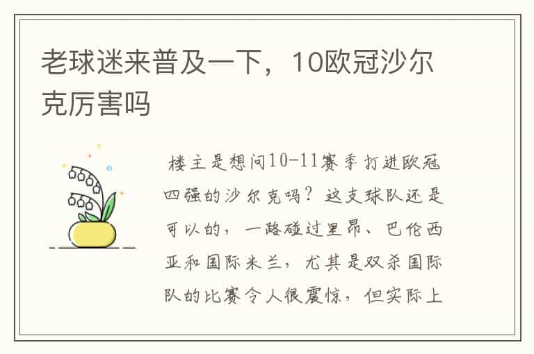 老球迷来普及一下,10欧冠沙尔克厉害吗