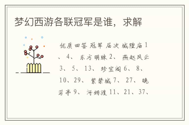 梦幻西游各联冠军是谁,求解