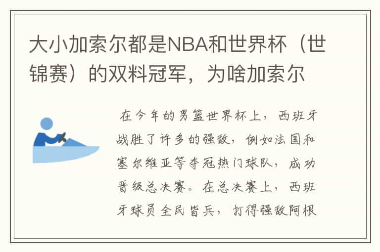 大小加索尔都是NBA和世界杯(世锦赛)的双料冠军,为啥加索尔兄弟那么强?