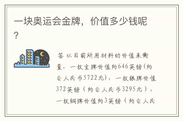 一块奥运会金牌,价值多少钱呢?