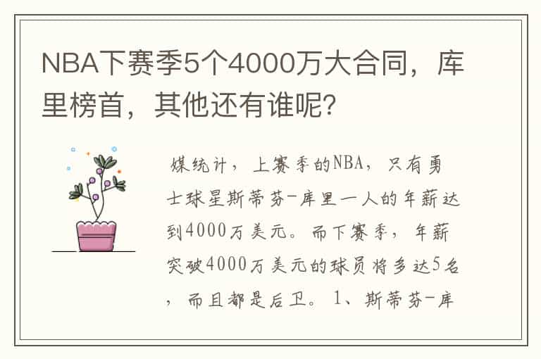 NBA下赛季5个4000万大合同,库里榜首,其他还有谁呢?
