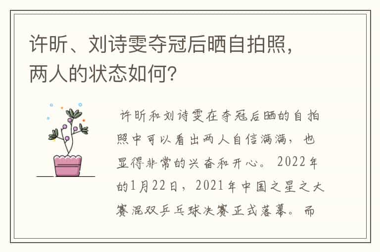 许昕、刘诗雯夺冠后晒自拍照,两人的状态如何?