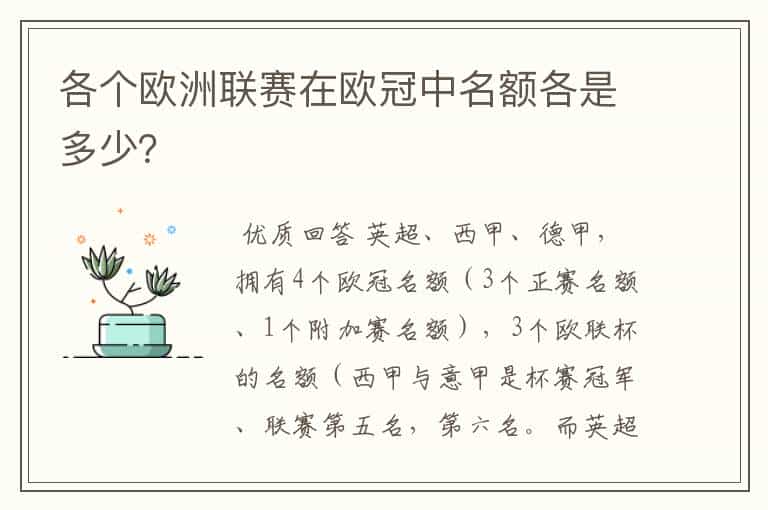 各个欧洲联赛在欧冠中名额各是多少?