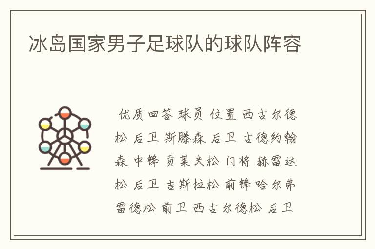 冰岛国家男子足球队的球队阵容