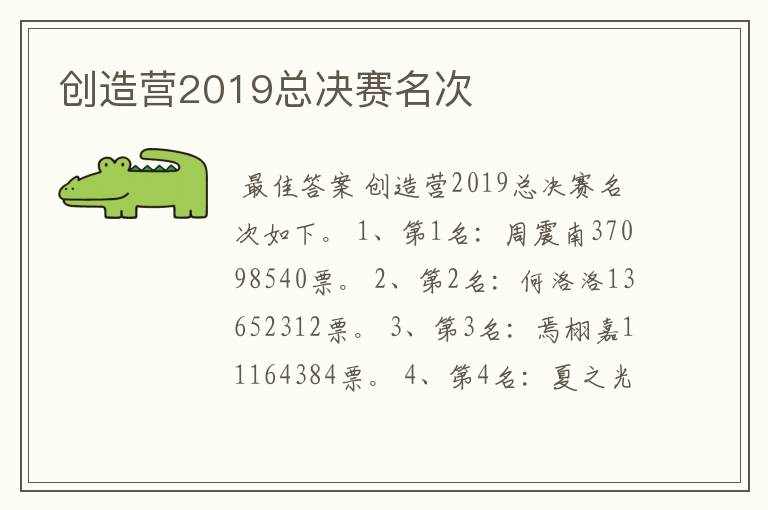 创造营2019总决赛名次