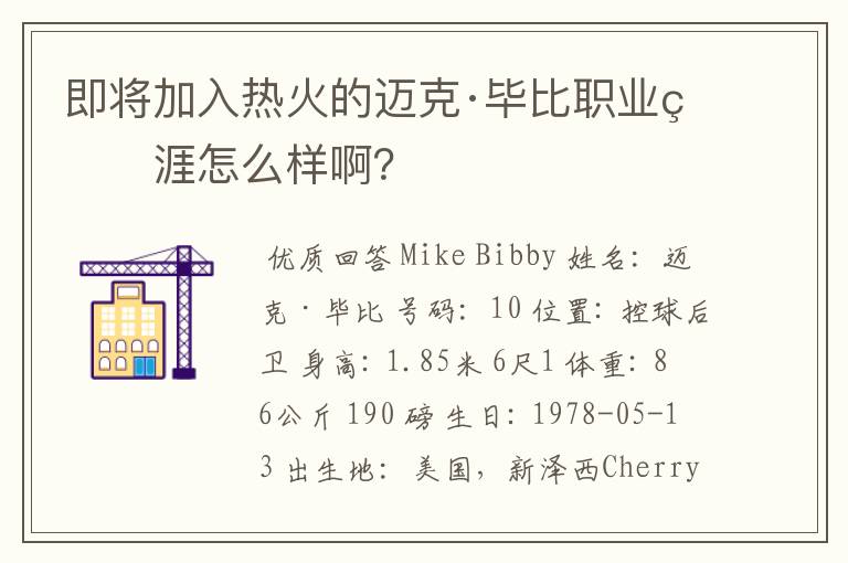 即将加入热火的迈克·毕比职业生涯怎么样啊?