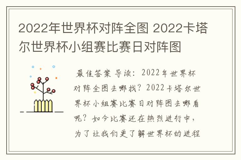 2022年世界杯对阵全图 2022卡塔尔世界杯小组赛比赛日对阵图