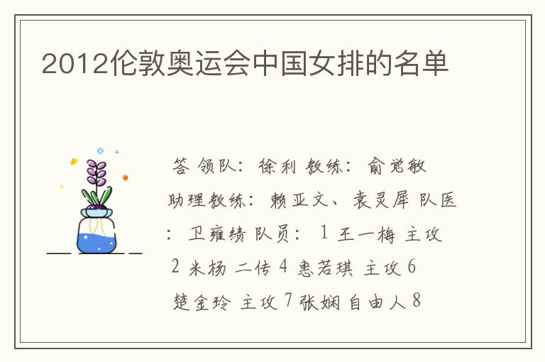 2012伦敦奥运会中国女排的名单