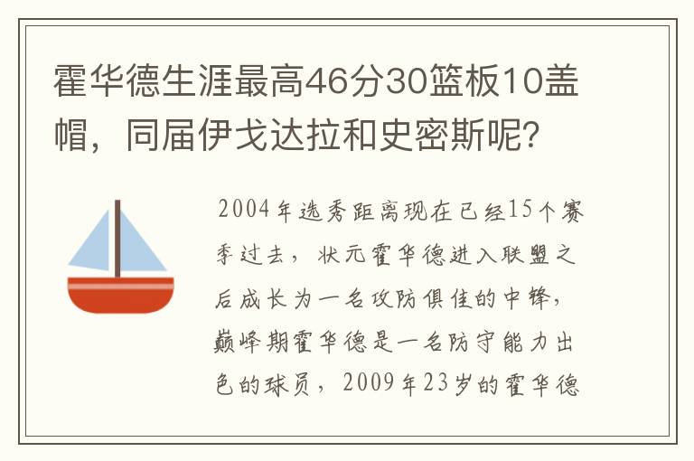 霍华德生涯最高46分30篮板10盖帽,同届伊戈达拉和史密斯呢?