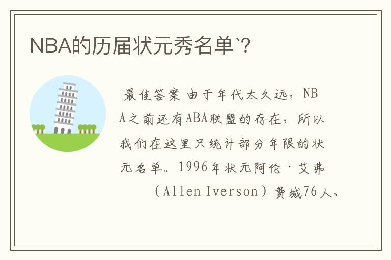 NBA的历届状元秀名单`?