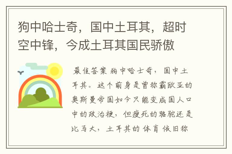 狗中哈士奇,国中土耳其,超时空中锋,今成土耳其国民骄傲