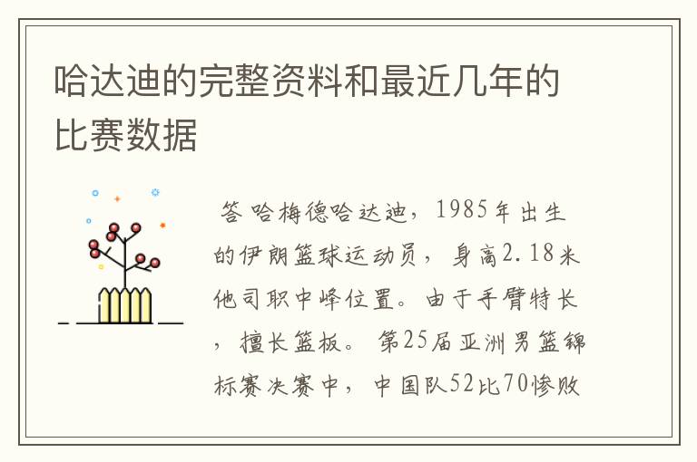 哈达迪的完整资料和最近几年的比赛数据