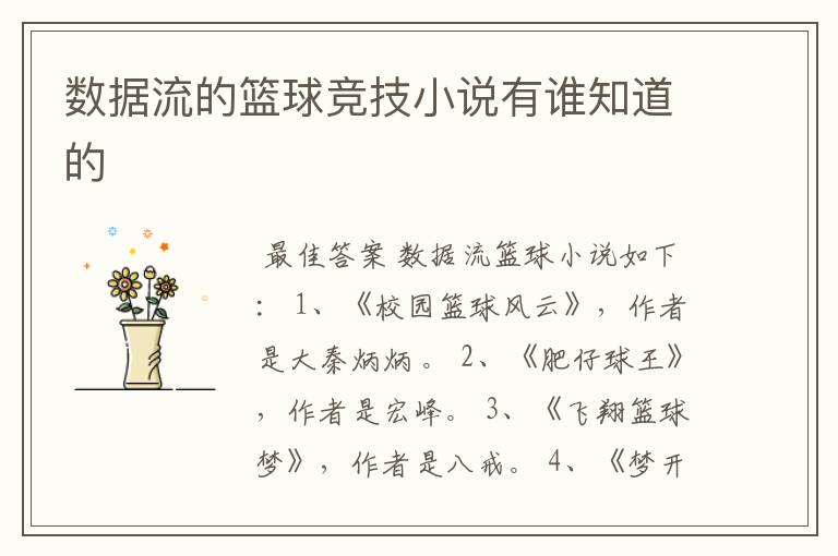 数据流的篮球竞技小说有谁知道的