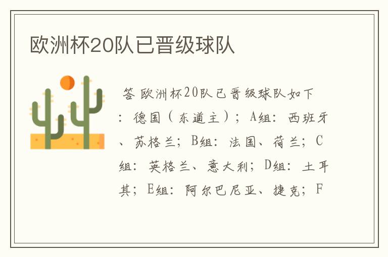 欧洲杯20队已晋级球队