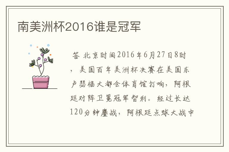 南美洲杯2016谁是冠军