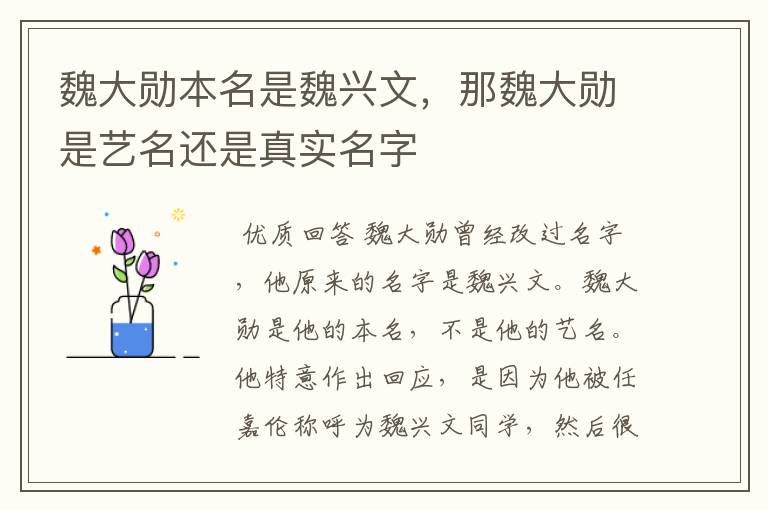 魏大勋回应自己的名字