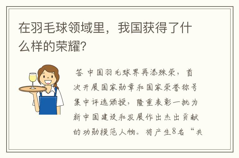 在羽毛球领域里,我国获得了什么样的荣耀?