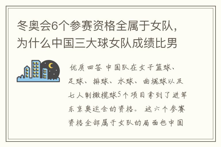 冬奥会6个参赛资格全属于女队,为什么中国三大球女队成绩比男队好?