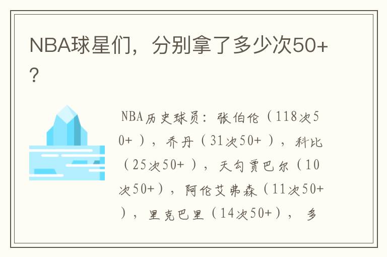 NBA球星们,分别拿了多少次50+?