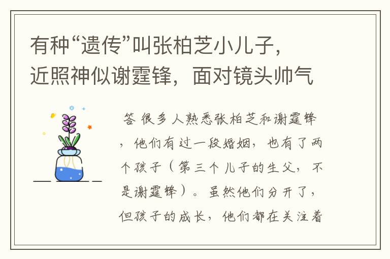 有种“遗传”叫张柏芝小儿子,近照神似谢霆锋,面对镜头帅气十足,啥模样?