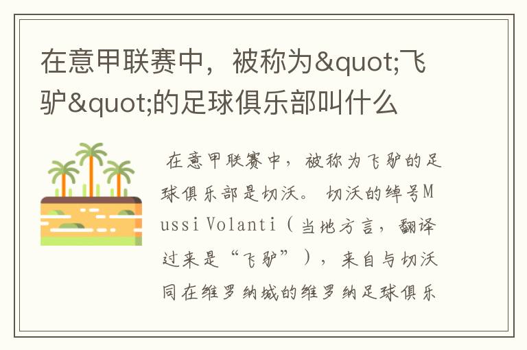 在意甲联赛中,被称为"飞驴"的足球俱乐部叫什么