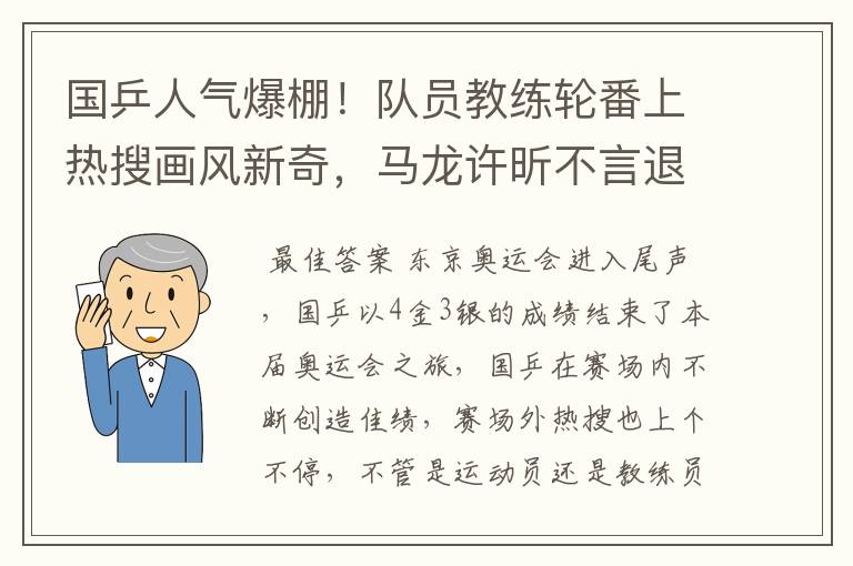 国乒人气爆棚!队员教练轮番上热搜画风新奇,马龙许昕不言退役
