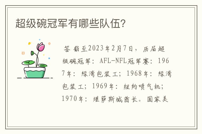 超级碗冠军有哪些队伍?