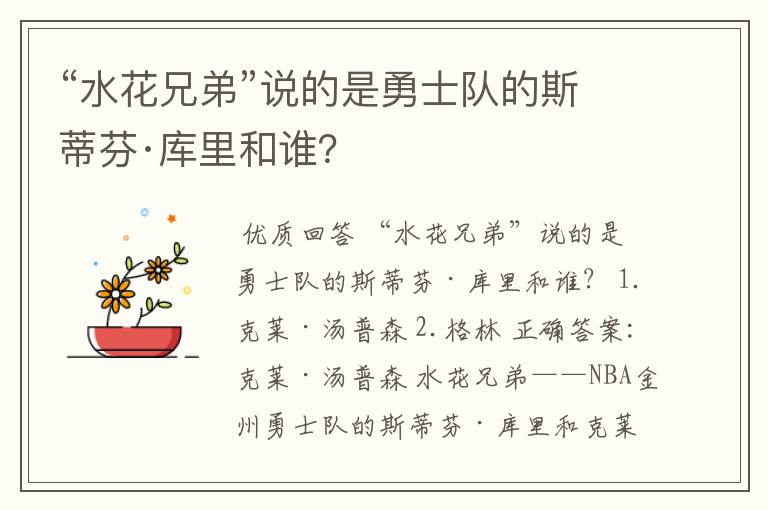 “水花兄弟”说的是勇士队的斯蒂芬·库里和谁?