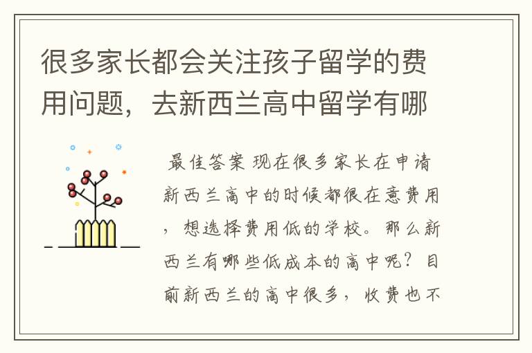 很多家长都会关注孩子留学的费用问题,去新西兰高中留学有哪些高中学费低?