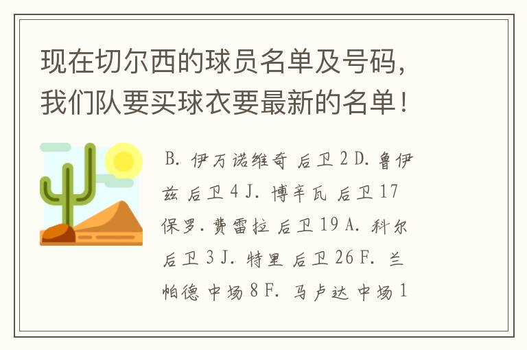 现在切尔西的球员名单及号码,我们队要买球衣要最新的名单!