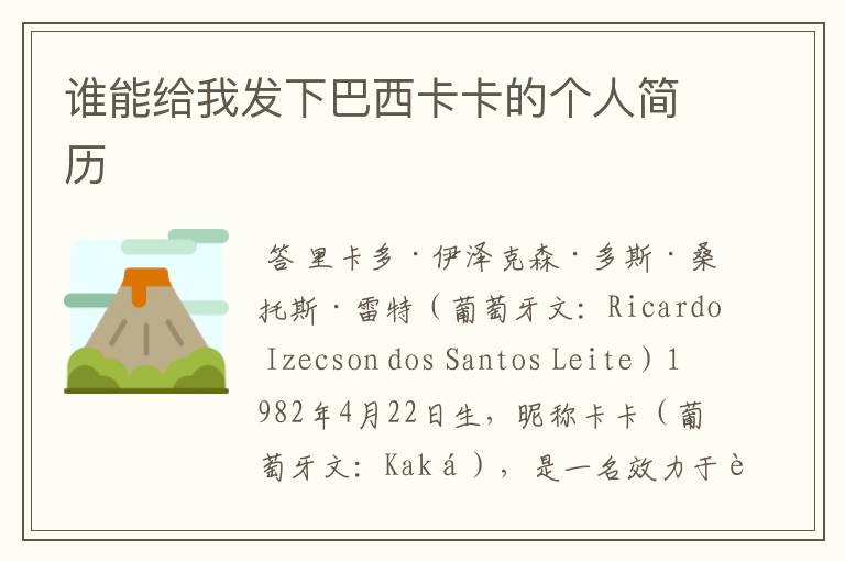 谁能给我发下巴西卡卡的个人简历