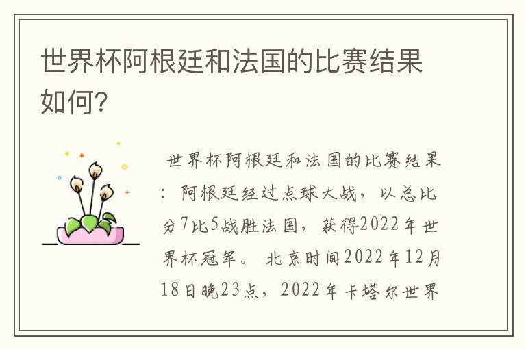 世界杯阿根廷和法国的比赛结果如何?