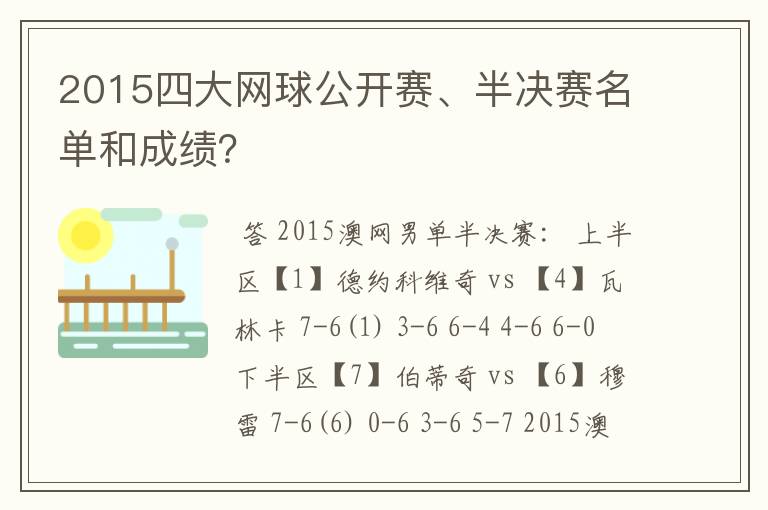 2015四大网球公开赛、半决赛名单和成绩?