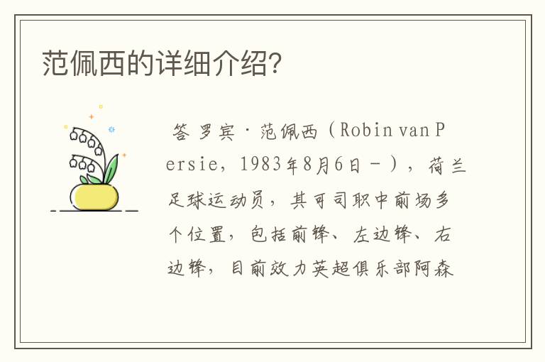 范佩西的详细介绍?