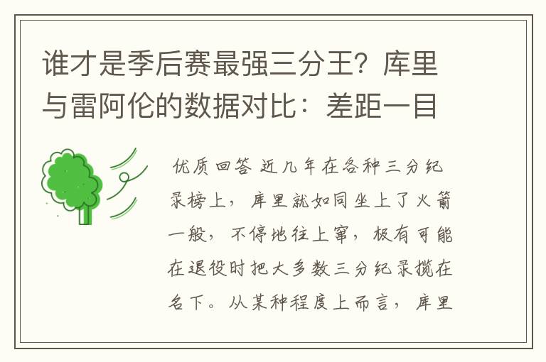 谁才是季后赛最强三分王?库里与雷阿伦的数据对比:差距一目了然