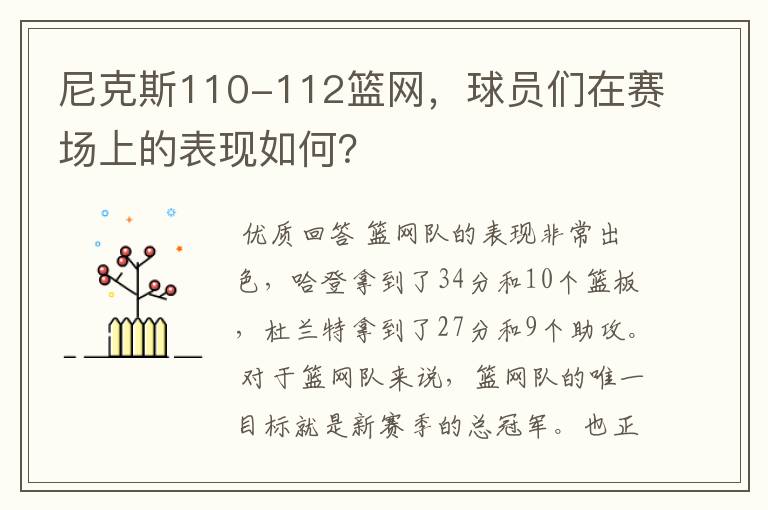 尼克斯110-112篮网,球员们在赛场上的表现如何?