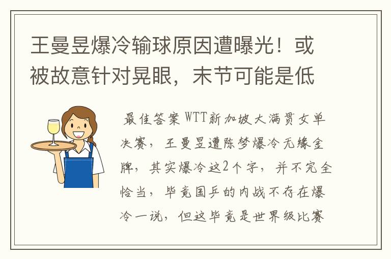 王曼昱爆冷输球原因遭曝光!或被故意针对晃眼,末节可能是低血糖