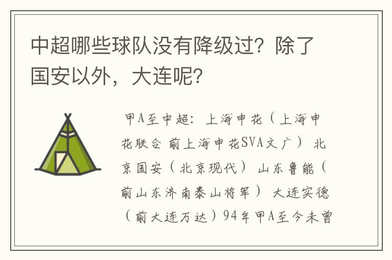 中超哪些球队没有降级过?除了国安以外,大连呢?