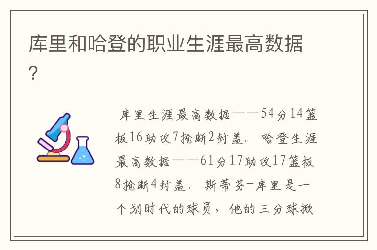 库里和哈登的职业生涯最高数据?