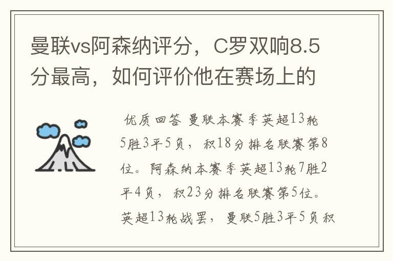 曼联vs阿森纳评分,C罗双响8.5分最高,如何评价他在赛场上的表现?