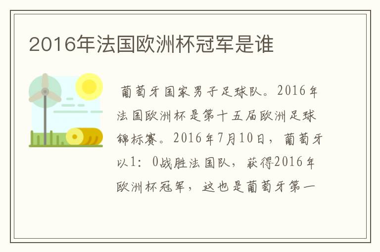 2016年法国欧洲杯冠军是谁