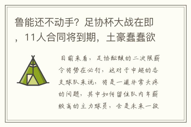 鲁能还不动手?足协杯大战在即,11人合同将到期,土豪蠢蠢欲动