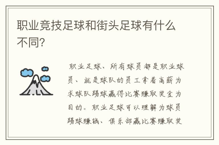 职业竞技足球和街头足球有什么不同?