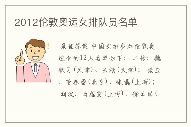 2012伦敦奥运女排队员名单