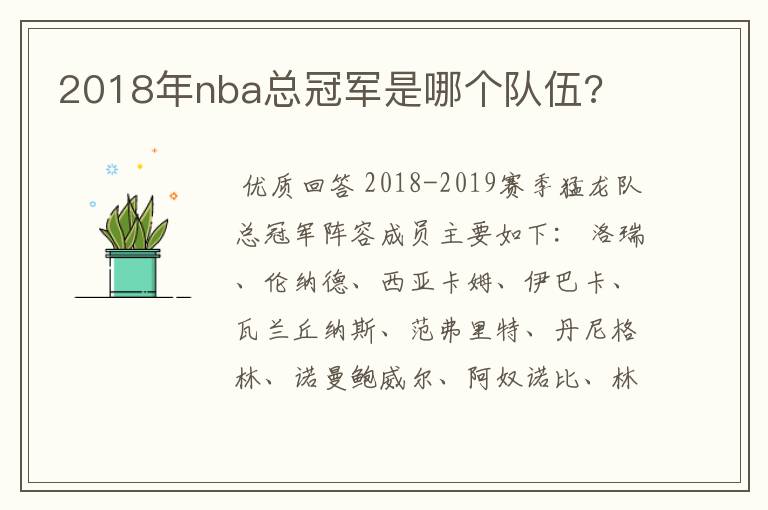 2018年nba总冠军是哪个队伍?