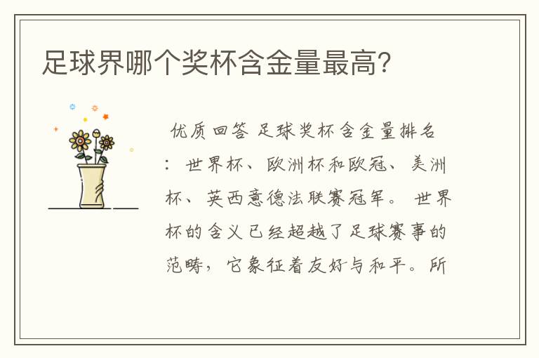 欧洲杯奖杯，足球界哪个奖杯含金量最高？