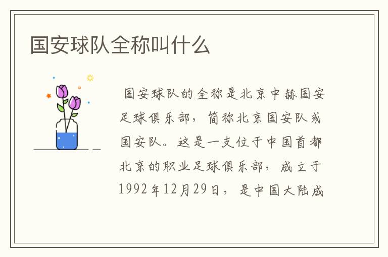 国安球队全称叫什么