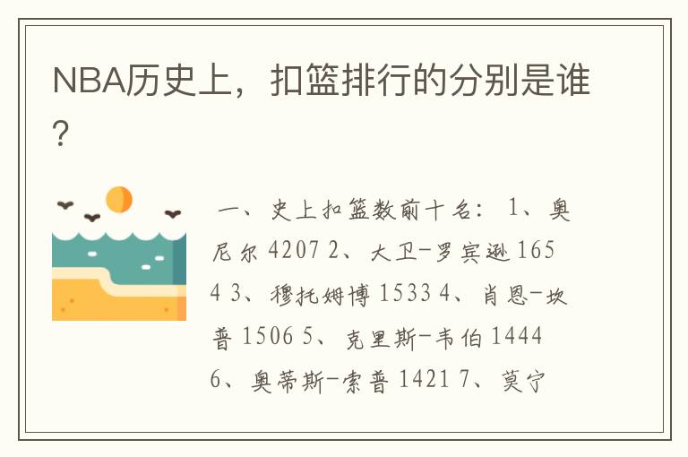 NBA历史上,扣篮排行的分别是谁?