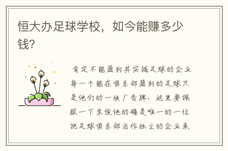 恒大办足球学校,如今能赚多少钱?