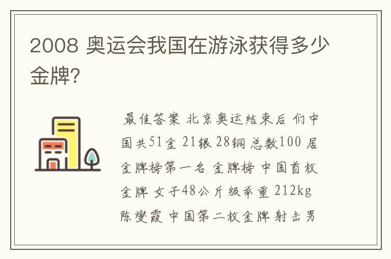 2008 奥运会我国在游泳获得多少金牌?